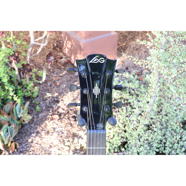 Lag Smart Guitar Hyvibe 30 Auditorium Cutaway Gloss at ECG Music - front head with tuners.
