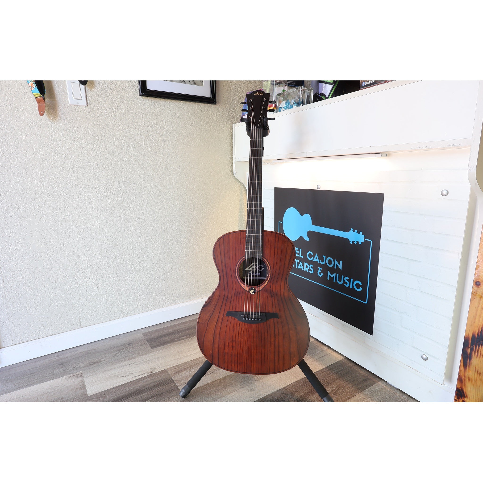 Full guitar view of this Lâg Sauvage-A Auditorium Acoustic Guitar with Serial 2511LT20951 on display for this photo at ECG Music.