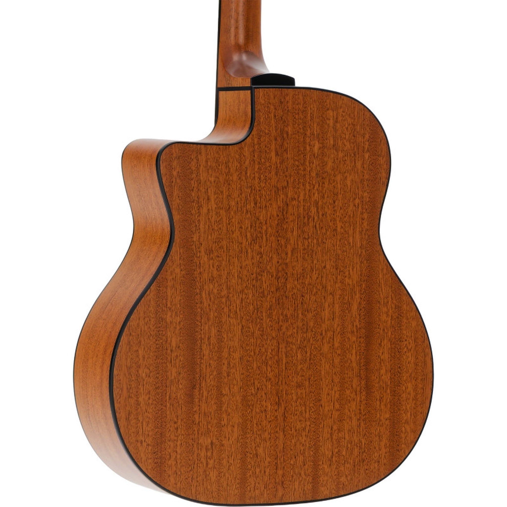 Lâg Swing SL100 Petite Bouche Gypsy Jazz Guitar – rear close-up of slotted headstock showing open slots, mahogany neck and black die-cast tuner buttons