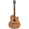 Lâg Swing SL100 Petite Bouche Gypsy Jazz Guitar – full front view showing solid red cedar top, petite bouche oval soundhole, cutaway body, metal tailpiece and slotted headstock