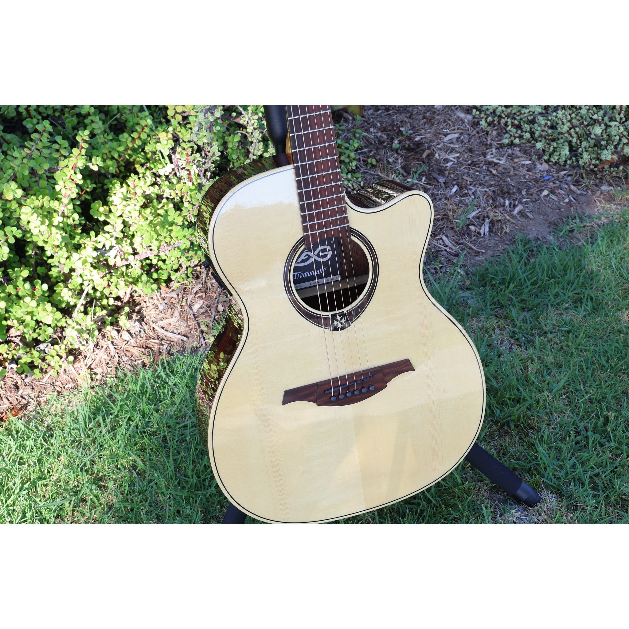Lâg T218ACE Tramontane 218 Auditorium Acoustic-Electric Guitar – Natural Gloss - Serial Number 2511LT19929 - natural light at ECGMusic.com - front.