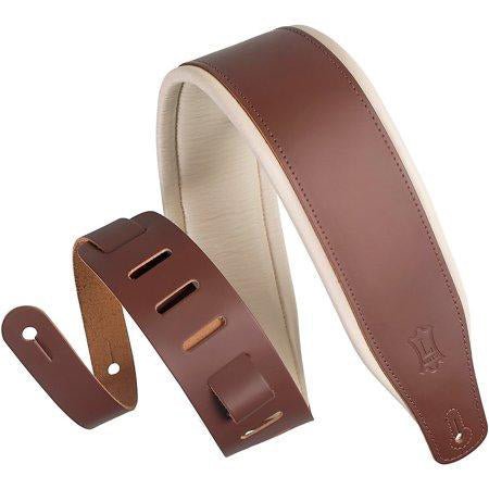 Levy S M26PD 3 Top Leather Guitar Strap Brown Cream - El Cajon Guitars and Music