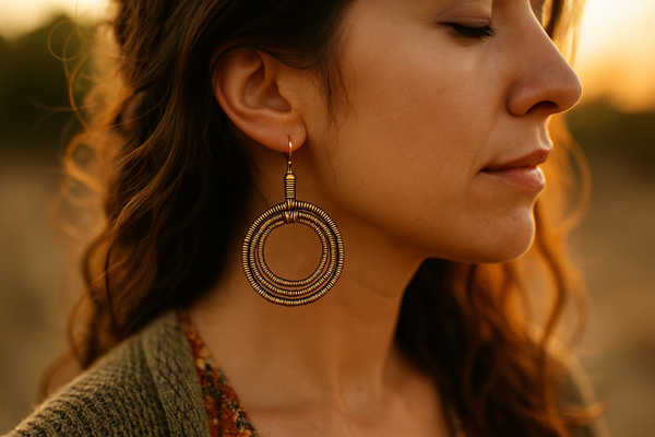 Lifestyle Shot with Guitar String Earrings