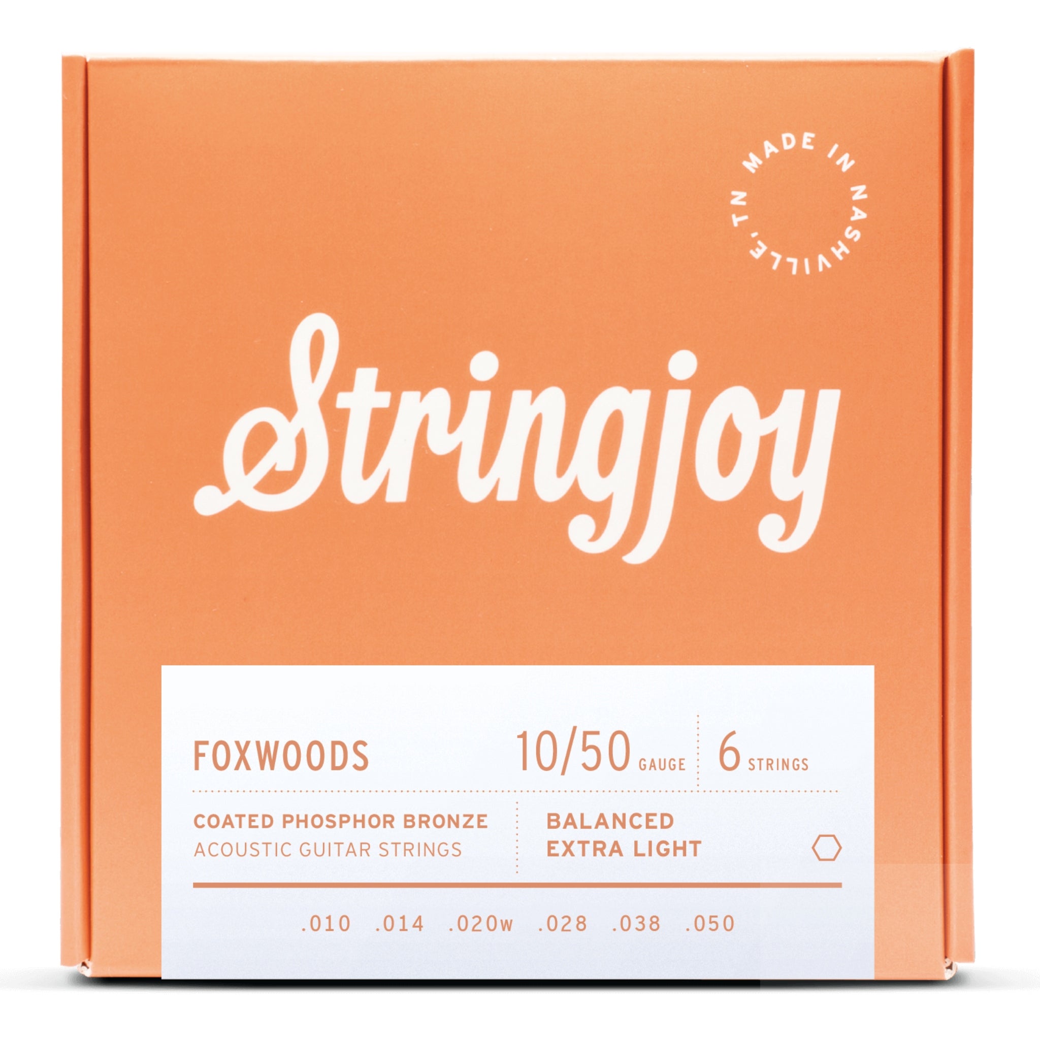 Stringjoy Foxwoods | Extra Light Gauge (10 - 50) Coated Phosphor Bronze Acoustic Guitar Strings - El Cajon Guitars and Music