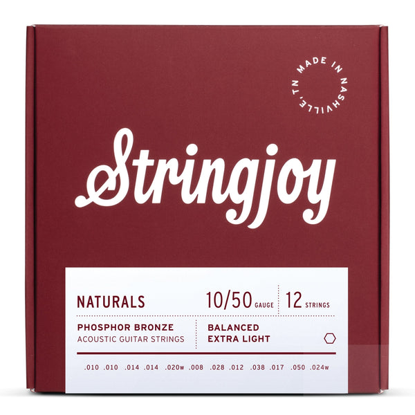 Stringjoy Naturals | 12 String Extra Light Gauge (10 - 50) Phosphor Bronze Acoustic Guitar Strings - El Cajon Guitars and Music