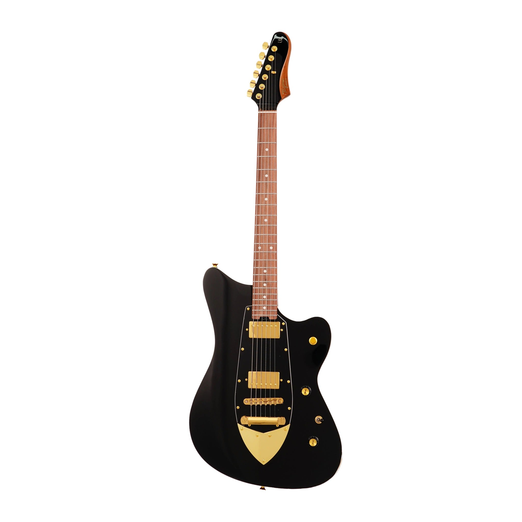 Tagima Rocker UQ electric guitar in black with gold hardware, front view