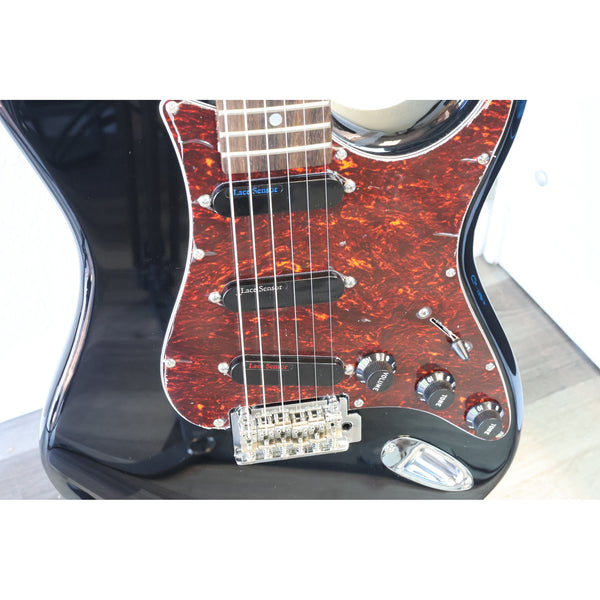 Top view of the Tagima T-635 Classic Black Electric Guitar with Lace Sensor Red/Silver/Blue Pickups t