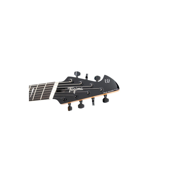 Tagima True Range 7 UQ headstock with black tuners and UQ logo