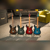 Washburn Sonamaster Elite series lineup: Striped Ebony, Flame Black Burst, Flame Red Burst and Flame Blue Burst