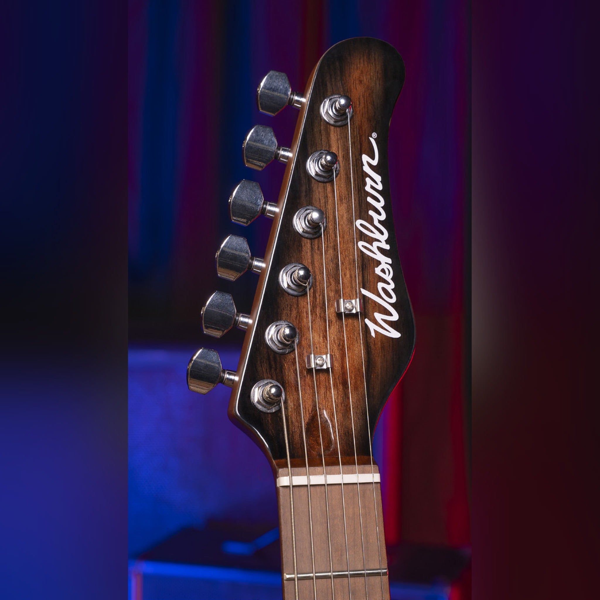 Washburn Sonamaster Elite SE3SEN-U Striped Ebony Natural headstock and roasted maple neck